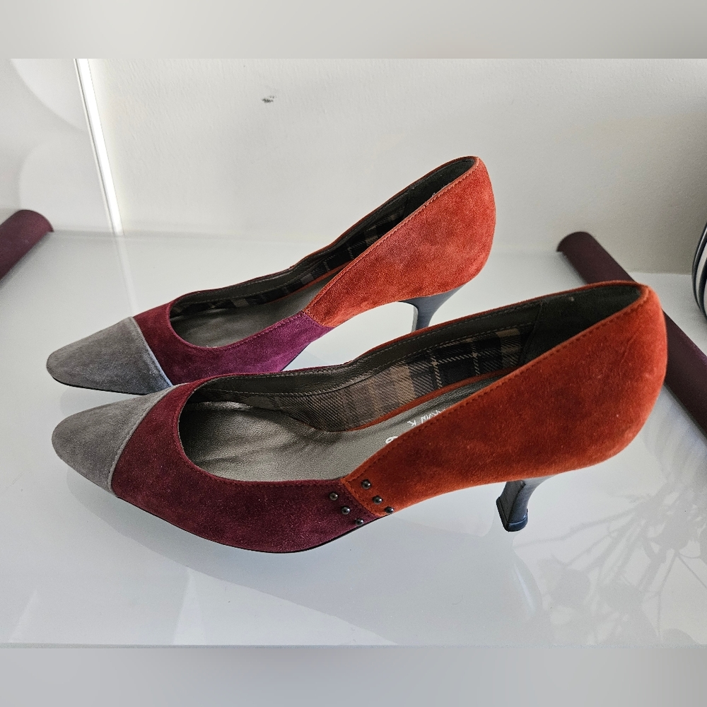 Aquatalia by Marvin K. Suede Burgundy Orange Grey Pumps US 6.5